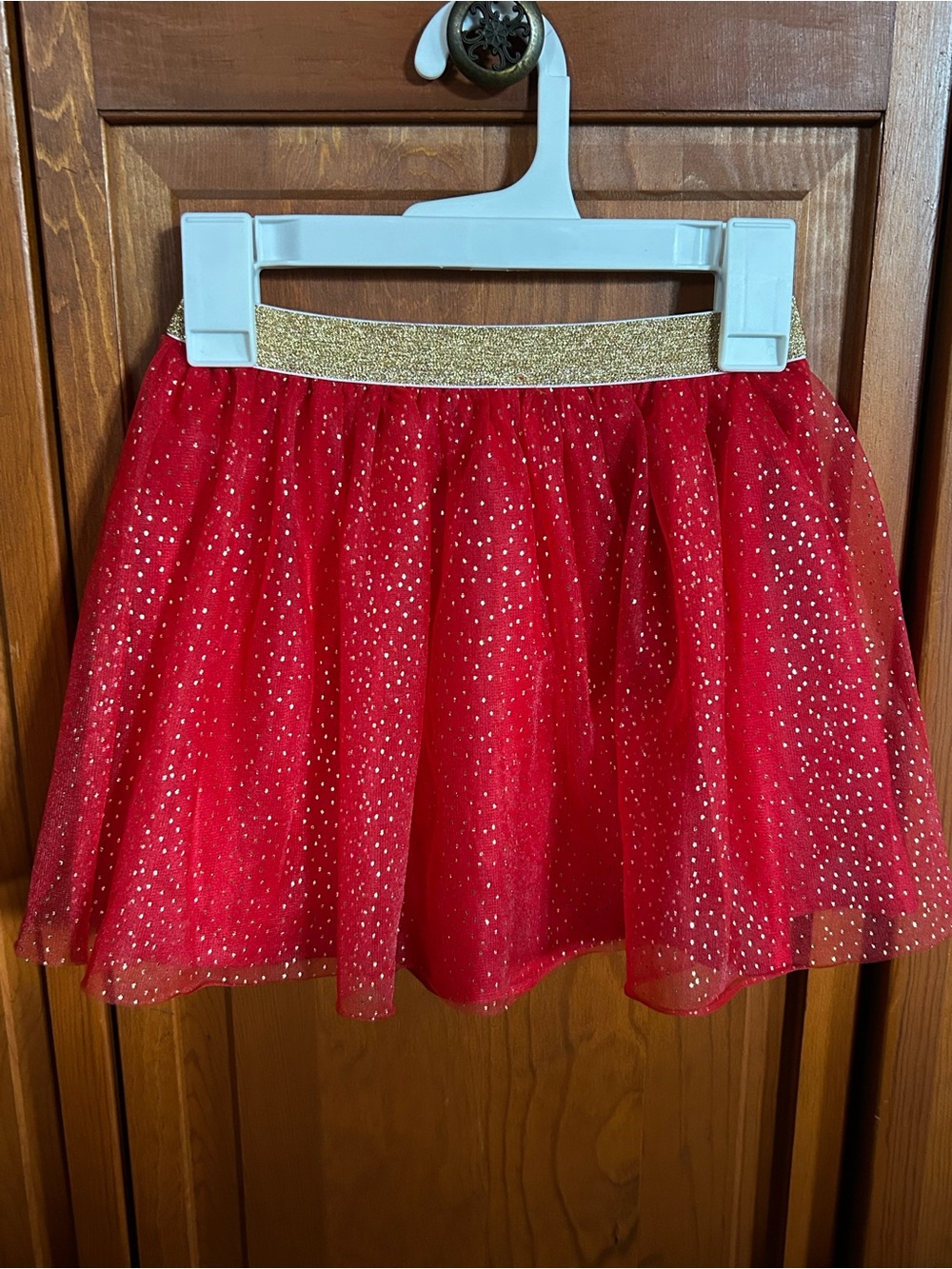 Holiday Time Red Tulle Skirt with Gold Glitter Waistband - Girls